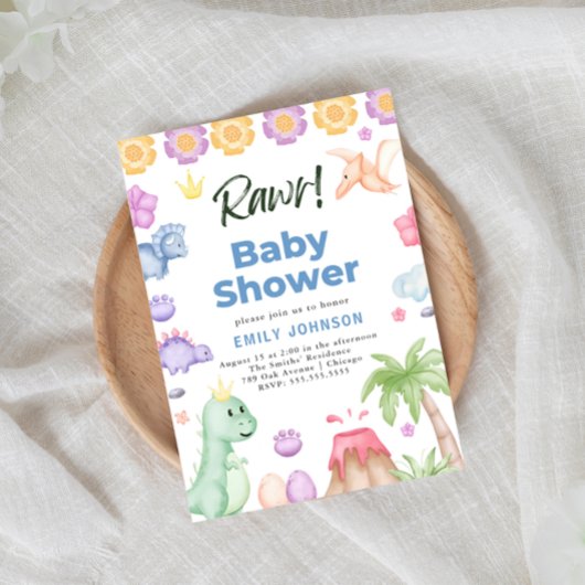 キュート恐竜の少年ベイビーシャワー招待状 招待状