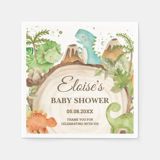 キュート恐竜の少年誕生日緑の葉Tレックス スタンダードカクテルナプキン (正面)