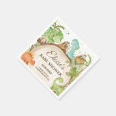 キュート恐竜の少年誕生日緑の葉Tレックス スタンダードカクテルナプキン (角)