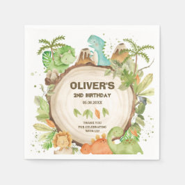 キュート恐竜の少年誕生日緑の葉Tレックス スタンダードカクテルナプキン