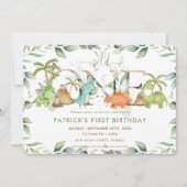 キュート恐竜の緑1歳の誕生日ワイルドワン 招待状 (正面)