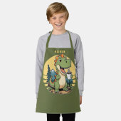 キュート恐竜アウトドアシェフ名前をカスタムするキャンプ エプロン (着用した状態)