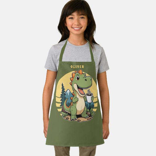 キュート恐竜アウトドアシェフ名前をカスタムするキャンプ エプロン (インサイチュ)