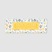 キュート恐竜アルファベットパターンカスタム先生 名札 (正面)