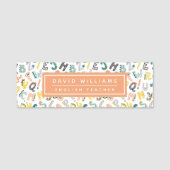 キュート恐竜アルファベットパターンカスタム先生 名札 (正面)