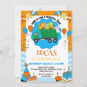 キュート恐竜カラフルごみトラックの誕生日の男の子 招待状 (正面)