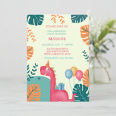 キュート恐竜ガールズバースデーパーティー招待状 招待状 (スタンド正面)