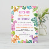 キュート恐竜ガールツーレックス誕生日招待状 招待状 (スタンド正面)