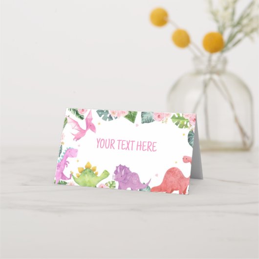 キュート恐竜ガールバースデーパーティー座席表 プレイスカード (正面)