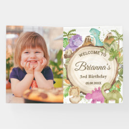 キュート恐竜ガール誕生日ウェルカムバックドロップ 横断幕