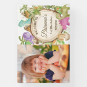 キュート恐竜ガール誕生日ウェルカムバックドロップ 横断幕 (縦)