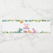 キュート恐竜ガール誕生日ウォーターボトルラベル ペットボトルラベル (シングルラベル)