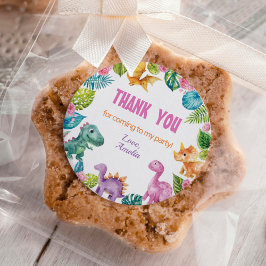 キュート恐竜ガール誕生日クラシックラウンドステッカー ラウンドシール