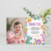 キュート恐竜ガール誕生日写真サンキューカード サンキューカード (スタンド正面)