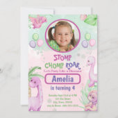 キュート恐竜ガール誕生日写真招待状 招待状 (正面)