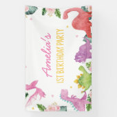 キュート恐竜ガール誕生日 横断幕 (縦)