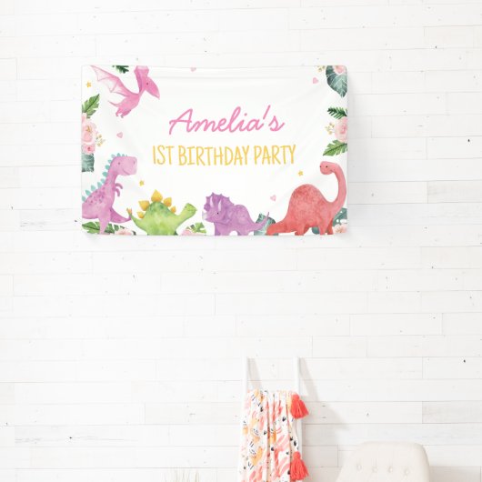 キュート恐竜ガール誕生日 横断幕 (インサイチュ)