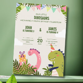 キュート恐竜キッズダブル誕生祝い 招待状