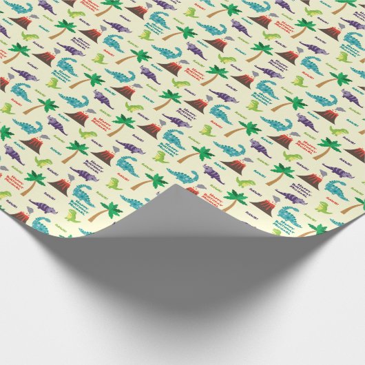 キュート恐竜キッドの名前をカスタムする誕生日 ラッピングペーパー (角)