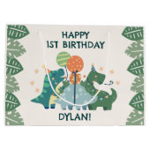 キュート恐竜キッドパーソナライズされたハッピーバースデー ラージペーパーバッグ (裏面)