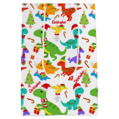 キュート恐竜クリスマスパーソナライズされた抱き枕 ミディアムペーパーバッグ (裏面)