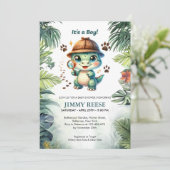 キュート恐竜クール男の赤ちゃんシャワー 招待状 (スタンド正面)