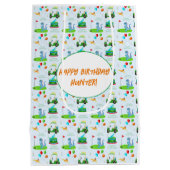 キュート恐竜ゴルフをテーマにしたキッズハッピーバースデー ミディアムペーパーバッグ (裏面)