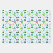 キュート恐竜ゴルフをテーマにしたキッズハッピーバースデー ラッピングペーパーシート (正面)