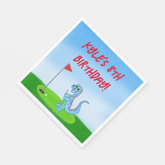 キュート恐竜ゴルフをテーマにした子供の誕生日ナプキンス スタンダードランチョンナプキン (角)
