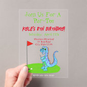 キュート恐竜ゴルフをテーマにした子供の誕生日 アクリル招待状 (インサイチュ (ポータブル))