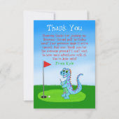 キュート恐竜ゴルフをテーマにした子供の誕生日 サンキューカード (正面)