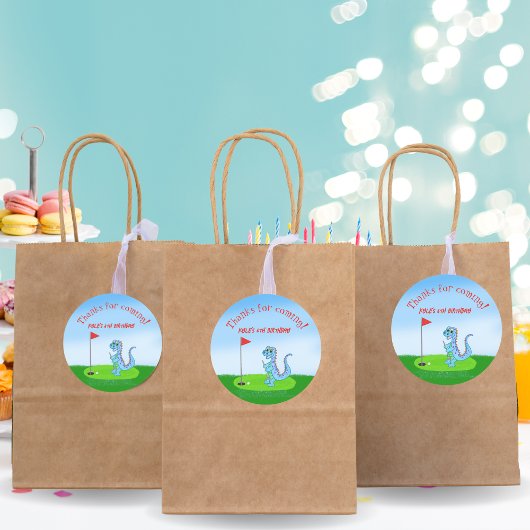 キュート恐竜ゴルフをテーマにした子供の誕生日 ラウンドシール