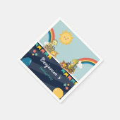 キュート恐竜ショベルトラクタのレインボー誕生日 スタンダードカクテルナプキン (角)