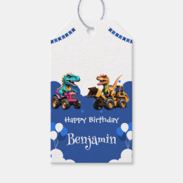 キュート恐竜ショベルトラクター誕生日 ギフトタグ