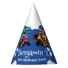 キュート恐竜ショベルトラクター誕生日 パーティーハット