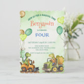 キュート恐竜ショベルトラクター誕生日 招待状 (スタンド正面)