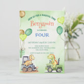 キュート恐竜ショベルトラクター誕生日 招待状 (スタンド正面)