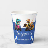 キュート恐竜ショベルトラクター誕生日 紙コップ (裏面)