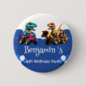 キュート恐竜ショベルトラクター誕生日 缶バッジ (正面)