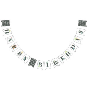 キュート恐竜ジャングルウォーターカラーボーイハッピーバースデー バンティングフラッグ