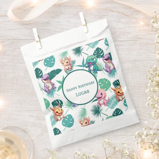 キュート恐竜ジャングルスクール子供の誕生日パーティーボー フェイバーバッグ (クリップ留めされた状態)