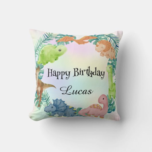 キュート恐竜ジャングルスクール子供の誕生日パーティー クッション (正面)
