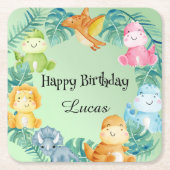 キュート恐竜ジャングルスクール子供の誕生日パーティー スクエアペーパーコースター (正面)
