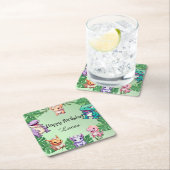 キュート恐竜ジャングルスクール子供の誕生日パーティー スクエアペーパーコースター (インサイチュ)