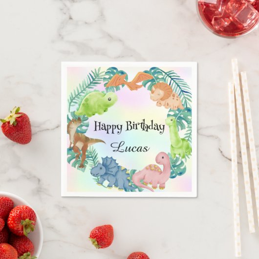 キュート恐竜ジャングルスクール子供の誕生日パーティー スタンダードカクテルナプキン (インサイチュ)