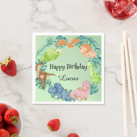 キュート恐竜ジャングルスクール子供の誕生日パーティー スタンダードカクテルナプキン (インサイチュ)