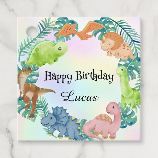 キュート恐竜ジャングルスクール子供の誕生日パーティー フェイバータグ (正面)