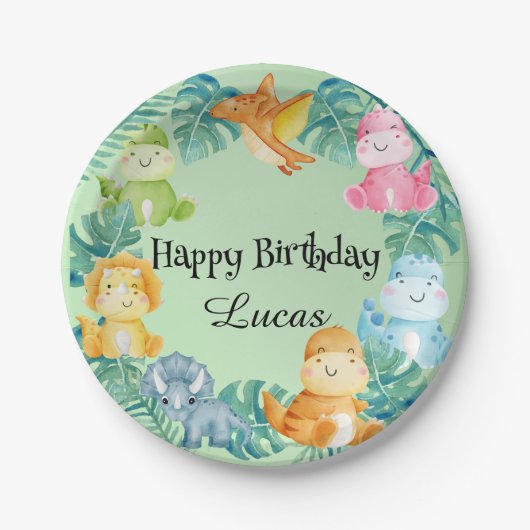キュート恐竜ジャングルスクール子供の誕生日パーティー ペーパープレート (正面)