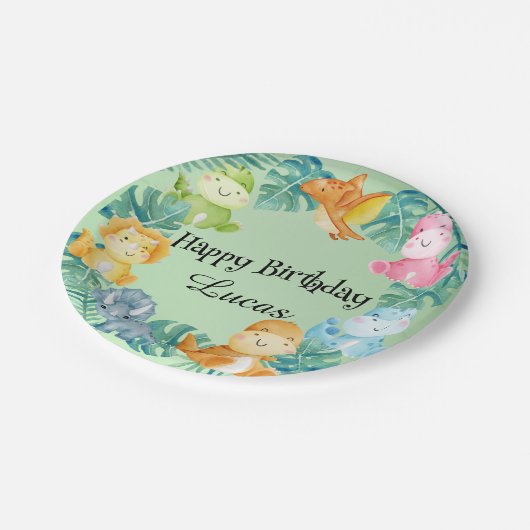 キュート恐竜ジャングルスクール子供の誕生日パーティー ペーパープレート (アングル)