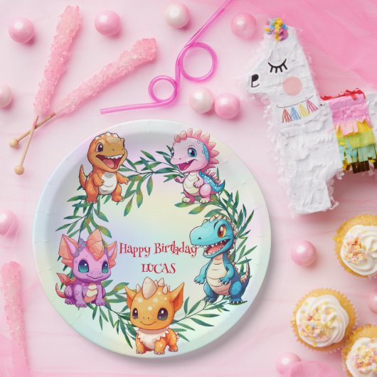 キュート恐竜ジャングルスクール子供の誕生日パーティー ペーパープレート (パーティー)